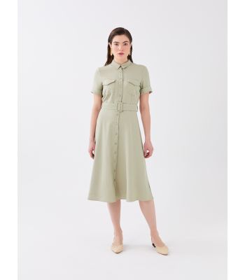 Shirt Collar Straight Short Sleeve Women Dress
