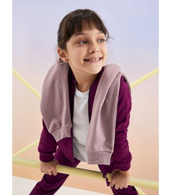 Hooded Basic Long Sleeve Girl Zippered Sweatshirt