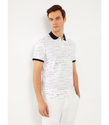 Polo Neck Short Sleeve Patterned Combed Cotton Men's T-Shirt