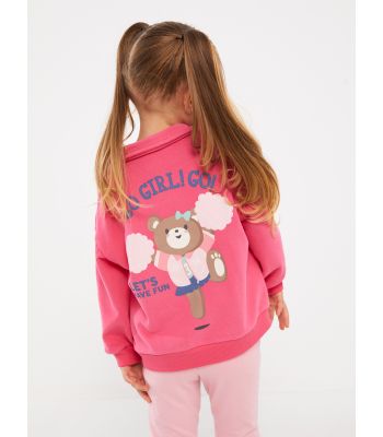 Polo Neck Printed Baby Girl Sweatshirt