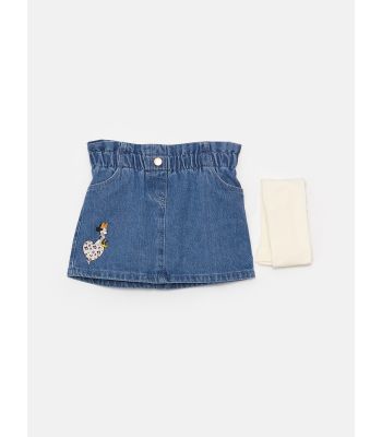 Minnie Mouse Embroidered Baby Girl Jean Skirt and Pantyhose