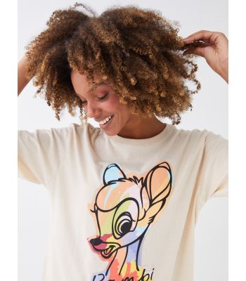 Crew Neck Bambi Printed Short Sleeve Women's T-Shirt