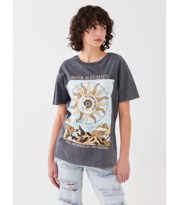 Women's Crew Neck Printed Short Sleeve T-Shirt