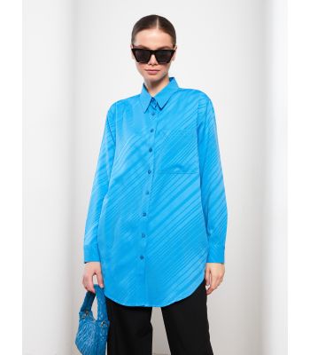 Shirt Collar Striped Long Sleeve Satin Women's Tunic