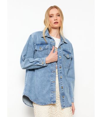 Shirt Neck Regular Long Sleeve Women's Jean Jacket