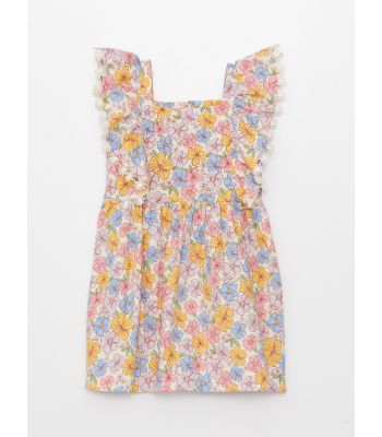 Square Neck Patterned Girl Dress