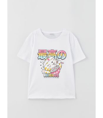 Crew Neck Printed Short Sleeve Girl T-shirt