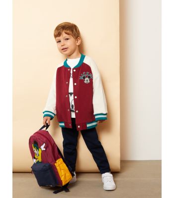 College Collar Long Sleeve Mickey Mouse Embroidered Baby Boy Bomber Jacket