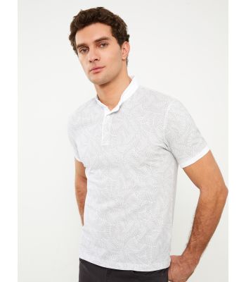 Grandad Collar Short Sleeve Patterned Piqué Men's T-Shirt