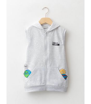 Hooded Printed Boy Zippered Vest