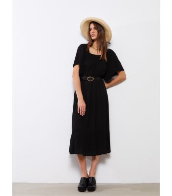 U Neck Straight Short Sleeve A Cut Viscose Women's Dress