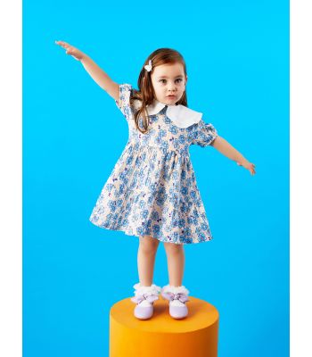 Bebe Collar Short Sleeve Patterned Baby Girl Dress