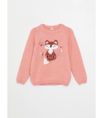 Crew Neck Patterned Long Sleeve Girl Tricot Sweater