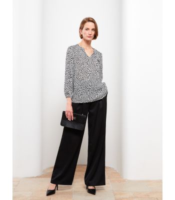 Tie Neck Patterned Long Sleeve Viscose Women's Blouse