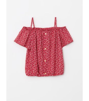 Boat Neck Pattern Short Sleeve Viscose Girls Blouse