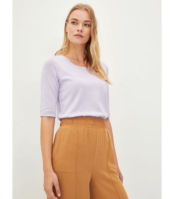 Crew Neck Straight Short Sleeve Women's Knitwear Sweater