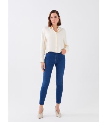 Women's High Waisted Slim Fit Regular Denim Trousers