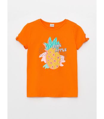 Crew Neck Printed Short Sleeve Girl T-shirt