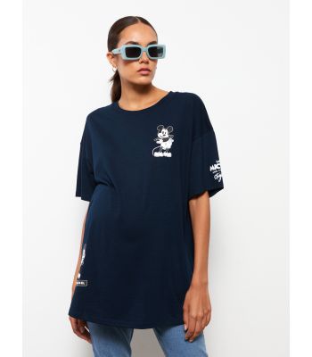 Crew Neck Mickey Mouse Printed Short Sleeve Maternity T-shirt