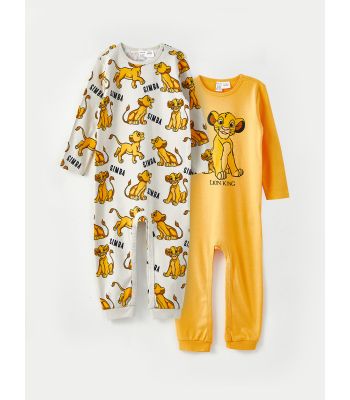 Crew Neck The Lion King Printed Long Sleeve Baby Boy Rompers 2 Pack