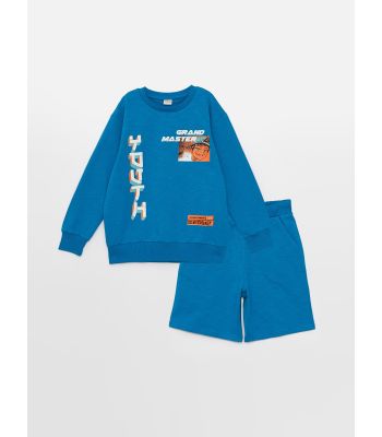 Crew Neck Printed Long Sleeve Boy Sweatshirt and Roller