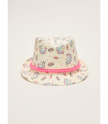 Printed Girl Straw Fedora Hat