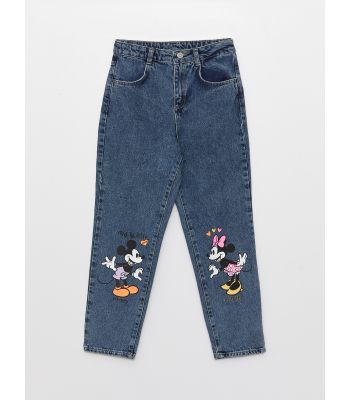 Mom Fit Minnie and Mickey Mouse Printed Girl Jeans