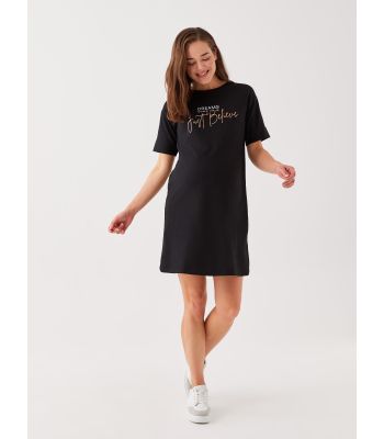 Crew Neck Printed Short Sleeve Maternity Dress