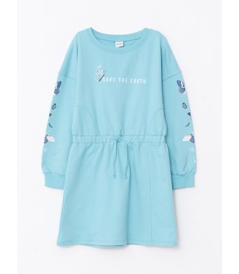 Crew Neck Printed Long Sleeve Organic Cotton Girl Dress