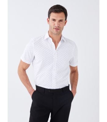 Regular Fit Short Sleeve Patterned Poplin Men's Shirt