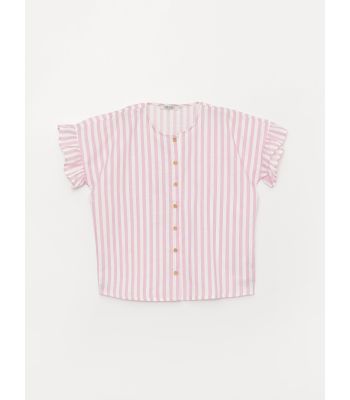 Crew Neck Striped Short Sleeve Girl's Shirt