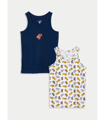 Crew Neck Printed Cotton Boy Singlet 2-Pack