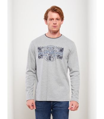 Crew Neck Long Sleeve Printed Men's T-shirt