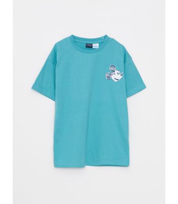 Crew Neck Mickey Mouse Printed Short Sleeve Cotton Boy T-Shirt