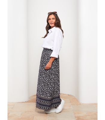 Elastic Waist Patterned A-Cut Viscose Women's Skirt