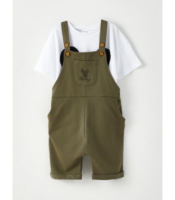 Crew Neck Short Sleeve Mickey Mouse Printed T-Shirt and Salopet Baby Boy 2 Set