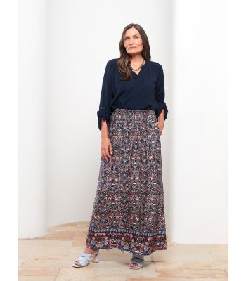 Elastic Waist Patterned A-Cut Viscose Women's Skirt