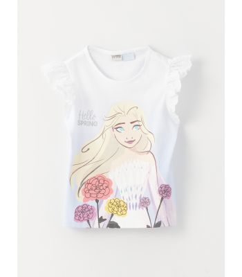 Crew Neck Elsa Printed Short Sleeve Girls T-Shirt