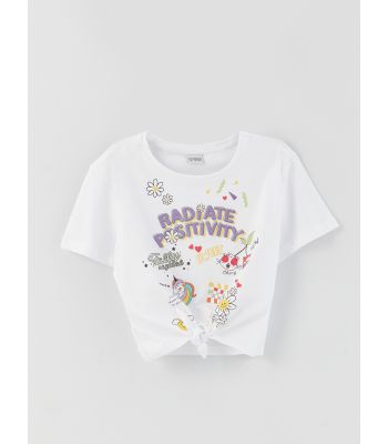 Crew Neck Printed Short Sleeve Girl T-shirt