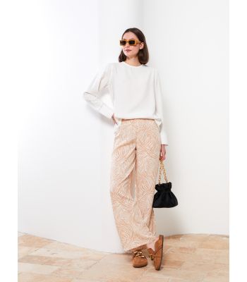 Elastic Waist Comfortable Pattern Patterned Viscose Women's Trousers