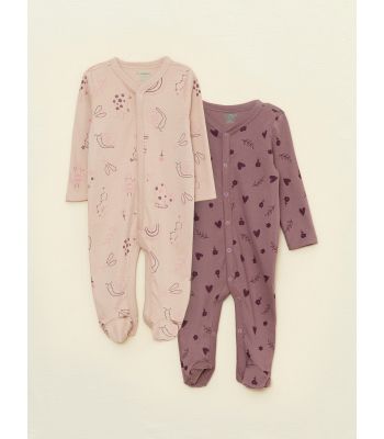 V Neck Long Sleeve Printed Cotton Baby Girl Rompers 2 Pack