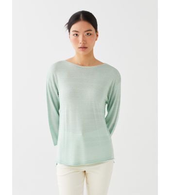 Boat Neck Self Patterned Women's Knitwear Sweater