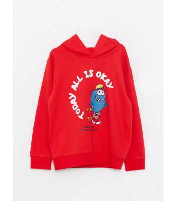 Hooded Printed Long Sleeve Boy Sweatshirt