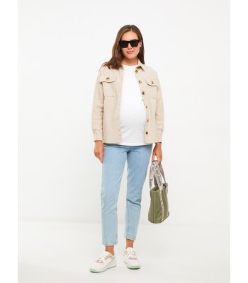 Buttoned Regular Long Sleeve Gabardine Maternity Shirt Jacket