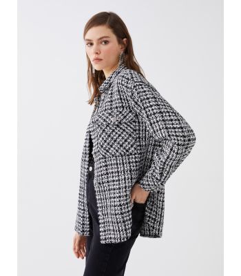 Patterned Long Sleeve Oversize Tweed Women's Shirt Jacket