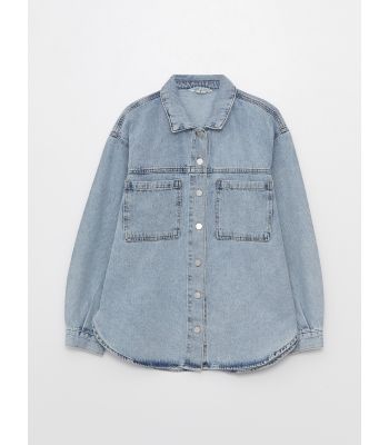 Women's Shirt Collar Straight Long Sleeve Jean Jacket