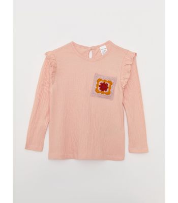 Crew Neck Long Sleeve Embroidery Detailed Baby Girl T-Shirt