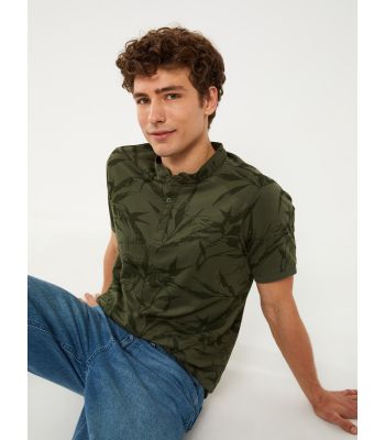 Grandad Collar Short Sleeve Patterned Men's T-Shirt