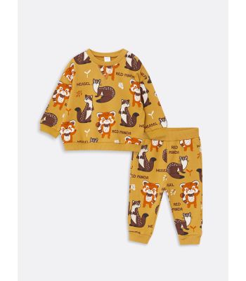 Crew Neck Long Sleeve Printed Baby Boy Sweatshirt and Sweatpants 2-Pack Set