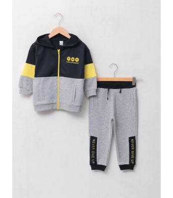 Hooded Long Sleeve Printed Baby Boy Zippered Sweatshirt and Jogger Pants 2-Pack